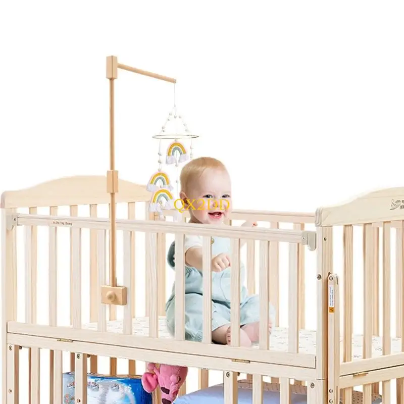 QX2D سرير خشبي طبيعي حامل هاتف إطار مربع تصميم قوي حامل لسرير الطفل سهل التجميع سرير ذراع متنقل