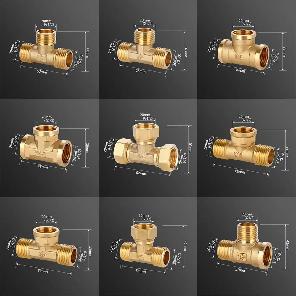 New 1/2 BSP Pneumatic Plumbing Connector Tee Type Male/Female Thread Copper Fittings Water Oil Gas Adapter