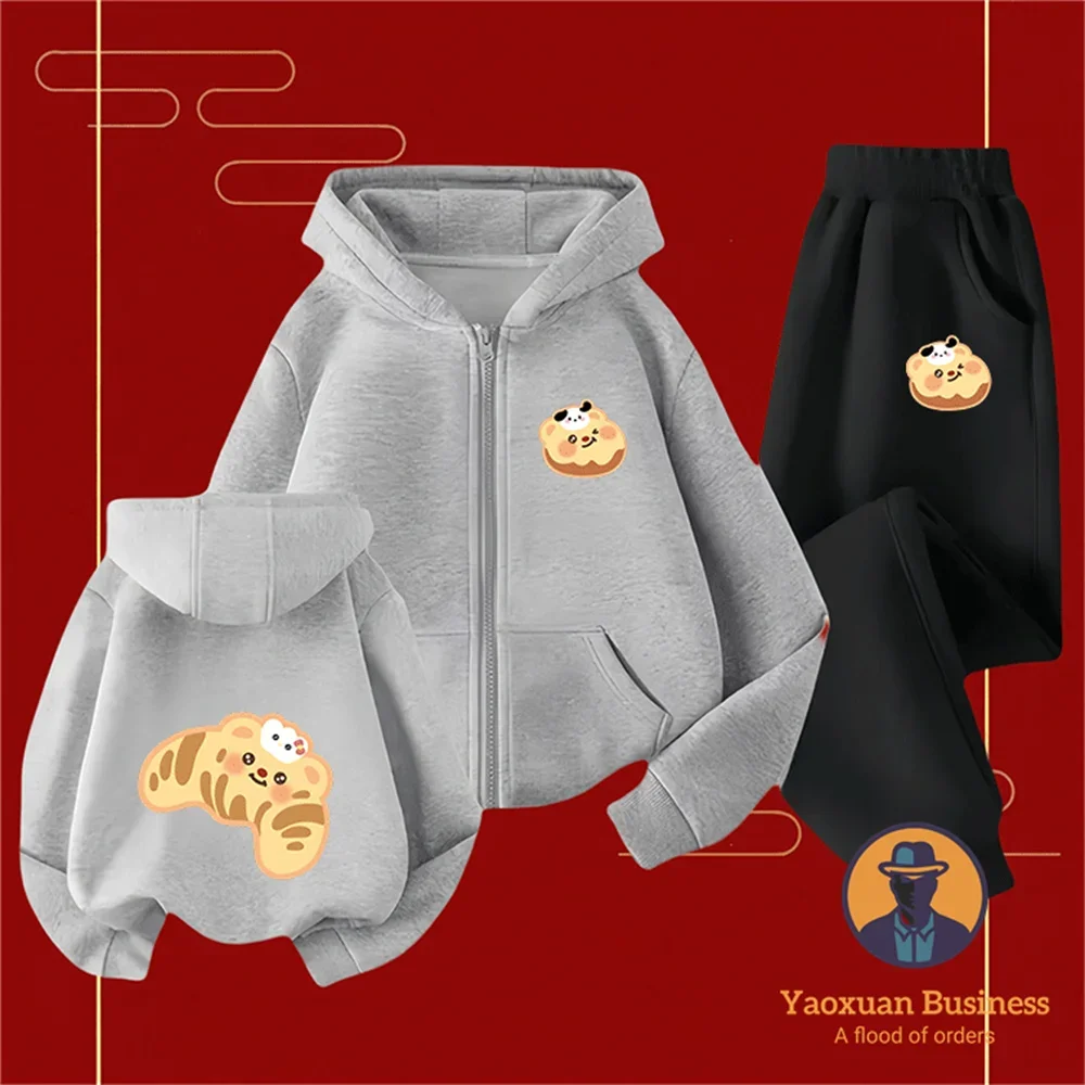 

Autumn Winter Sports Fashion Pure Cotton Zipper Suit Butter Bear Anime Print Hot Sale Kidswear