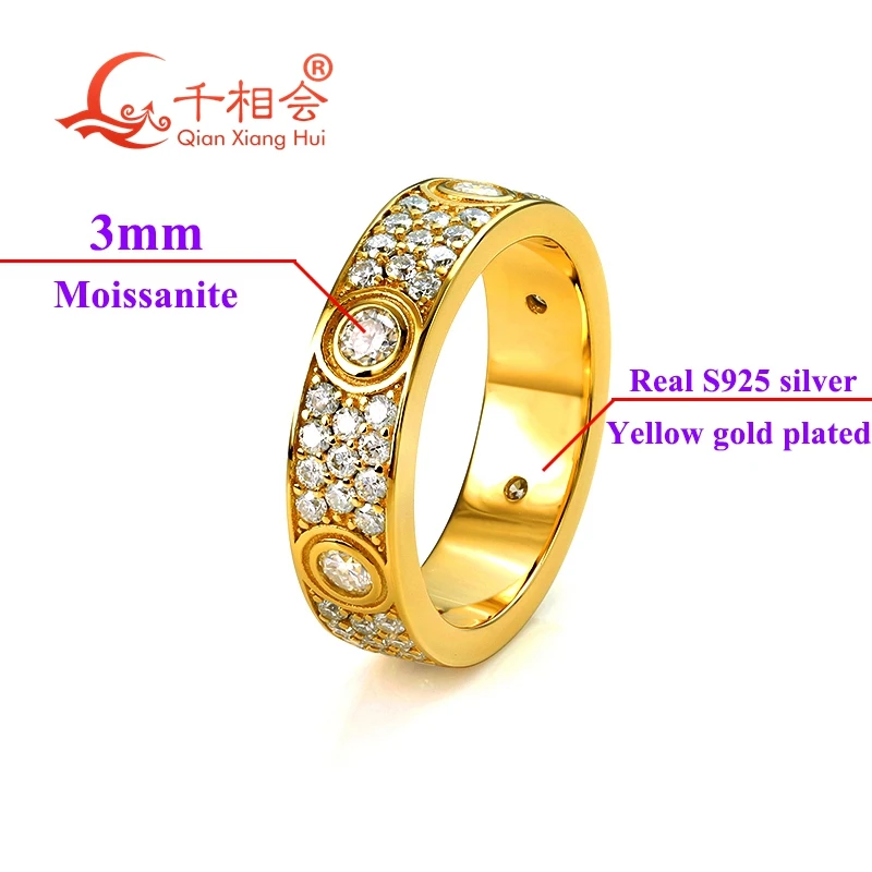 Imagem -02 - Clássico Love Eternity Ring para Homens e Mulheres Prata 925 Amarelo Ouro Rosa Sólido Fileiras Moissanite Casamento Noivado Senhoras Homens