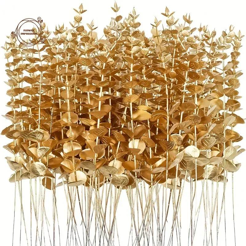 

10PCS Artificial Eucalyptus Leaves Faux Plants Party Wedding Home Decoration Hotel Bathroom Flower Arrangement Gold DIY Materia