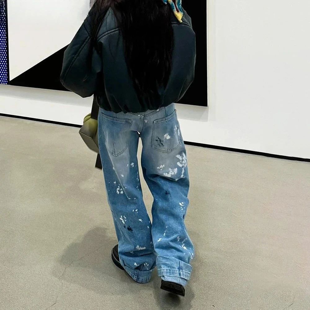 2025 new Graffiti High Waist Jeans Straight Leg Vintage Y2K Streetwear Whiting Baggy Cargo Pants Denim Patchwork Fashion Summer