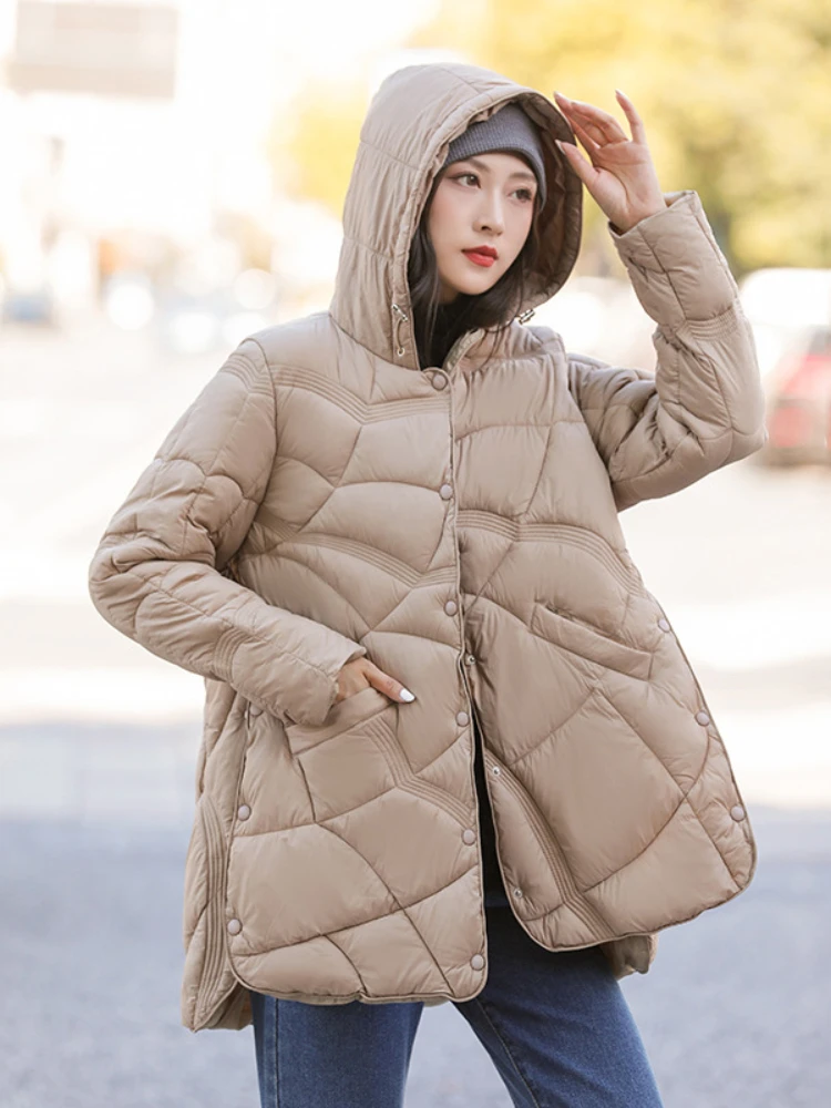 Women Autumn Winter Cotton Coat Ultra Light Down Cotton Padded Jacket Female Mid-Long Hooded Windproof Casual Lightweight Parka