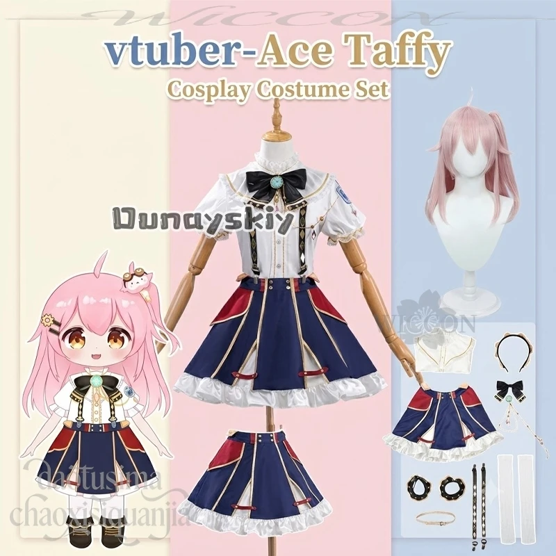 anime vtuber youtuber cosplay Ace Taffy 1883 ver costume kawaii Japanese school uniform cute JK dress pink wigs Halloween party