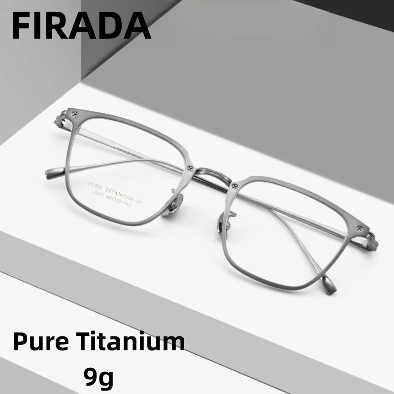

FIRADA Fashion Comfortable Eyewear Women Retro Square Pure Titanium Eyeglasses Optical Prescription Glasses Frame Men 2077T-BM
