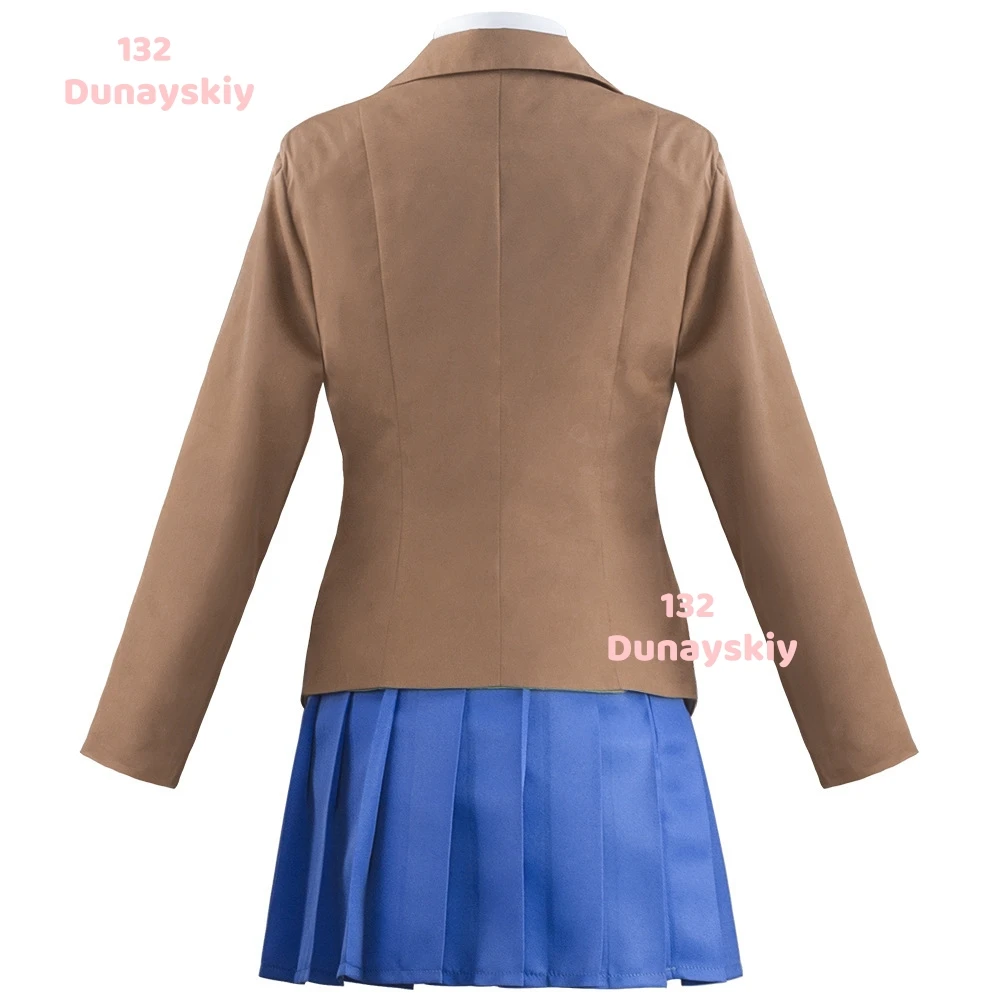 Stylish DDLC Women's Brown School Uniform Cosplay Costume Set with Wig And Shoes Complete Halloween Accessory Skirt Suit view 4
