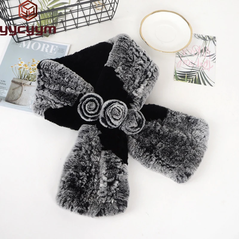 

2025 Fashion Lady Genuine Rex Rabbit Fur Scarves Winter Women Real Rex Rabbit Fur Scarf Natural Warm Soft Rex Rabbit Fur Muffler