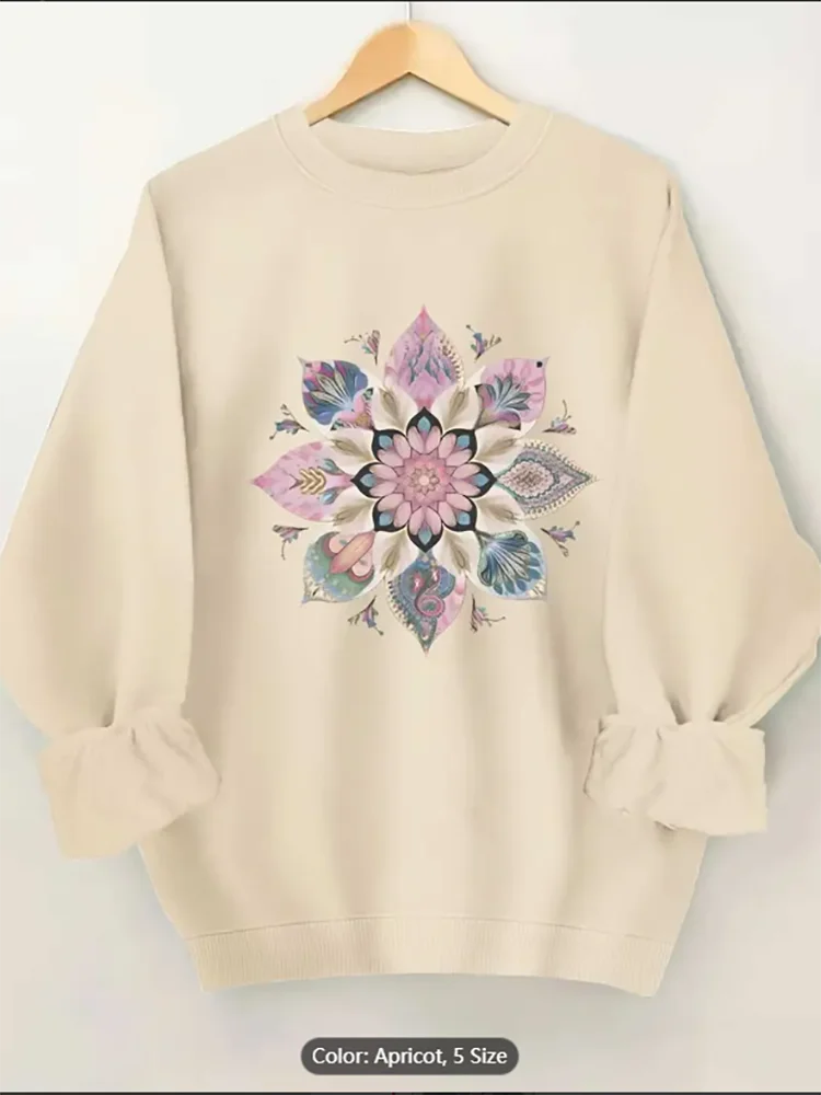 

Толстовка больших размеров с цветочным принтом и круглым вырезом, повседневный пуловер с длинными рукавами, манжеты с рюшами, свободная посадка, которую можно стирать в машине, чистый хлопок