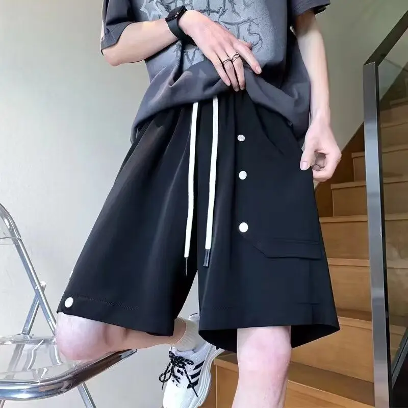 

American High Street Workwear orts Men Summer New Casual Mid-Pants Loose Wide Leg Straight Five-Quarter Trendy Pants