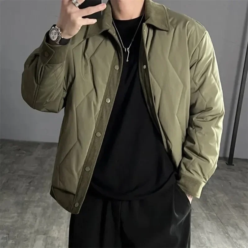 

Winter Men's Vintage Jacket Cotton Padded Spliced Coats Fashion Thicken Solid Color Quilting Lightweight Autumn Button Outwear