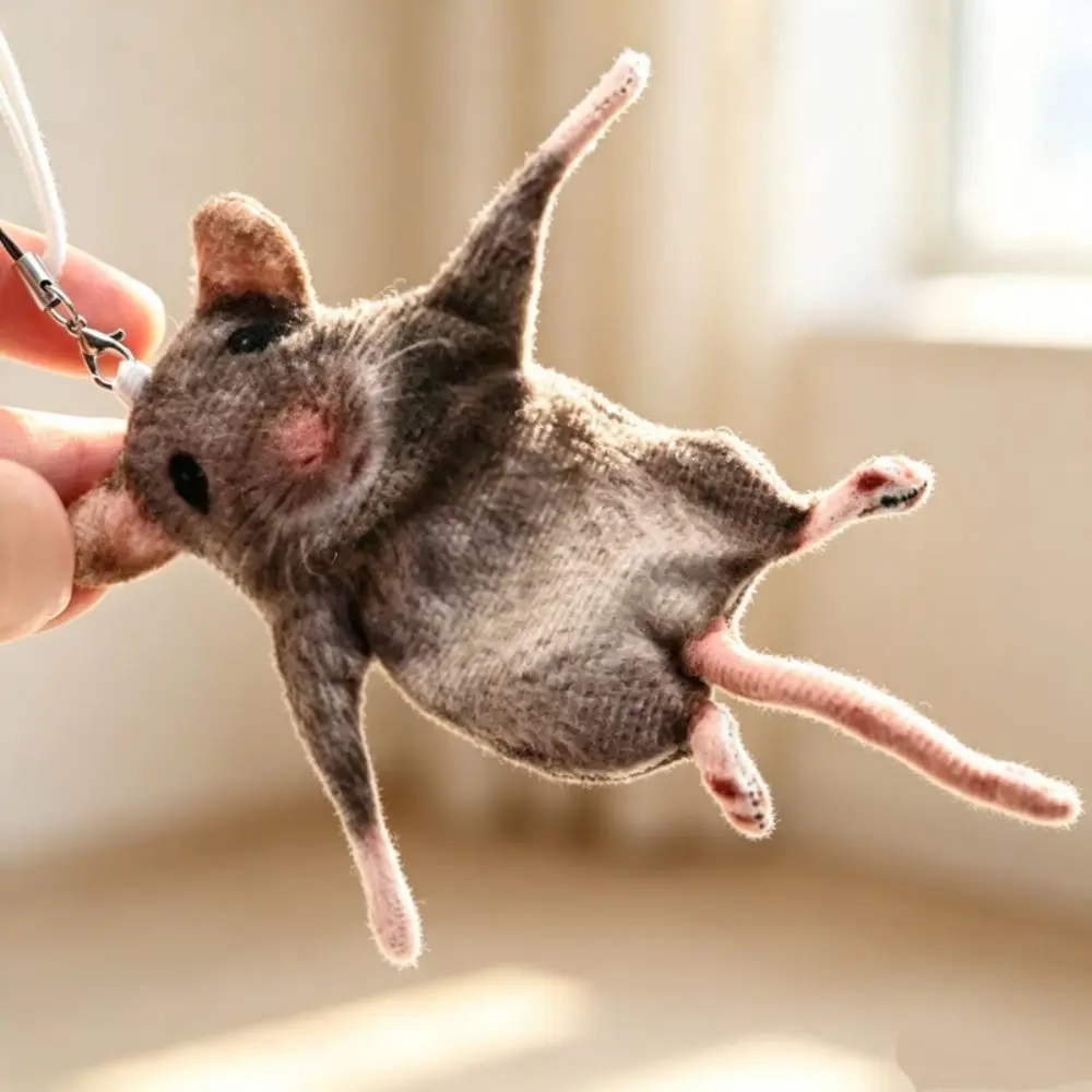 Funny Bendable Mouse Keychain Simulated Wire Frame Rat Plush Pendant Animal Figure Prank Mouse Doll Bag Charm