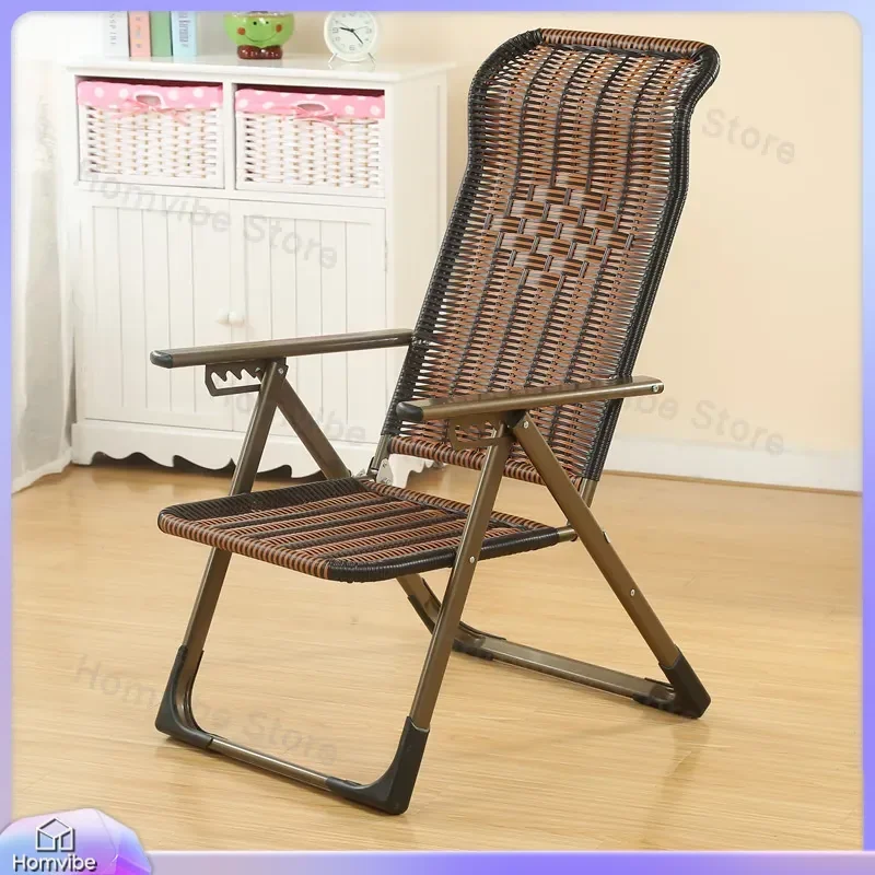 Outdoor Rattan Folding Recliner Chair Three Fold Balcony Nap Lounge Beach Lazy Chair with Backrest for Pregnant Women Garden