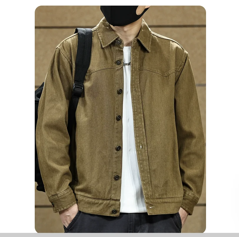 Spring/Autumn 100% Cotton Twill Water-Washed Men's Street-Chic Work Jacket with Notch Lapel