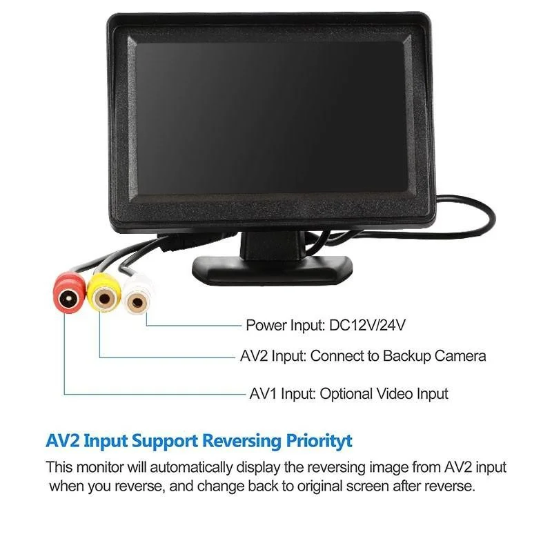 Car Reverse Monitor with  Rear View Camera Backup Camera Kit Back Up Car Monitor Display Parking System Rearview Reverse Monitor