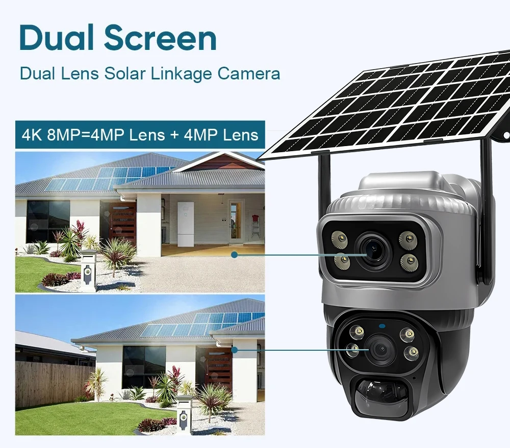 V380 4G Solarkamera für den Außenbereich, wasserdicht, Dual-Objektiv, Batteriebetrieb, PTZ CCTV-Monitor, unterstützt Zwei-Wege-Sprachfunktion, PIR-Bewegungserkennung, Nachtsicht mit 8W Solarpanel. – Detail 6