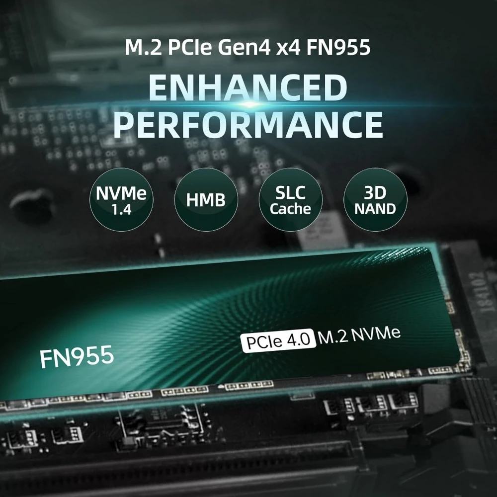 جديد FN955 4 تيرا بايت NVMe SSD M.2 2280 PCIe Gen4x4، ما يصل إلى 7300 ميجابايت/ثانية، محرك أقراص الحالة الصلبة الداخلي NAND TLC Flash، تكوين ذاكرة تخزين SLC #4