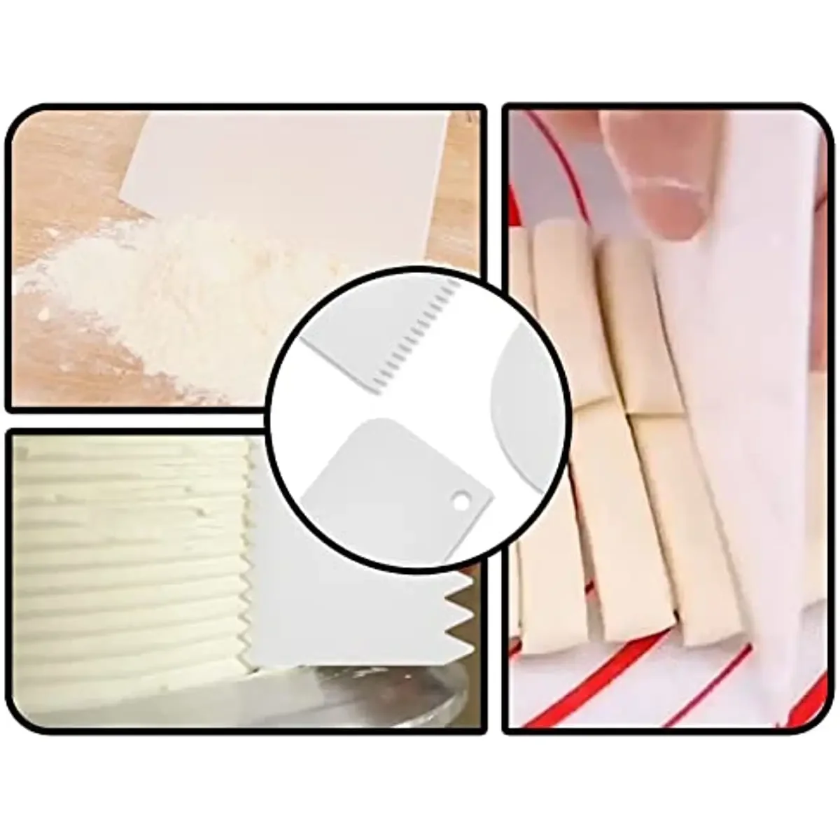 3Pcs Dough Scraper Set Plastic Card Toothed Spatula Cake Scraper Texture Paste Spatula for Kitchen Baking Edge Decorating Cake
