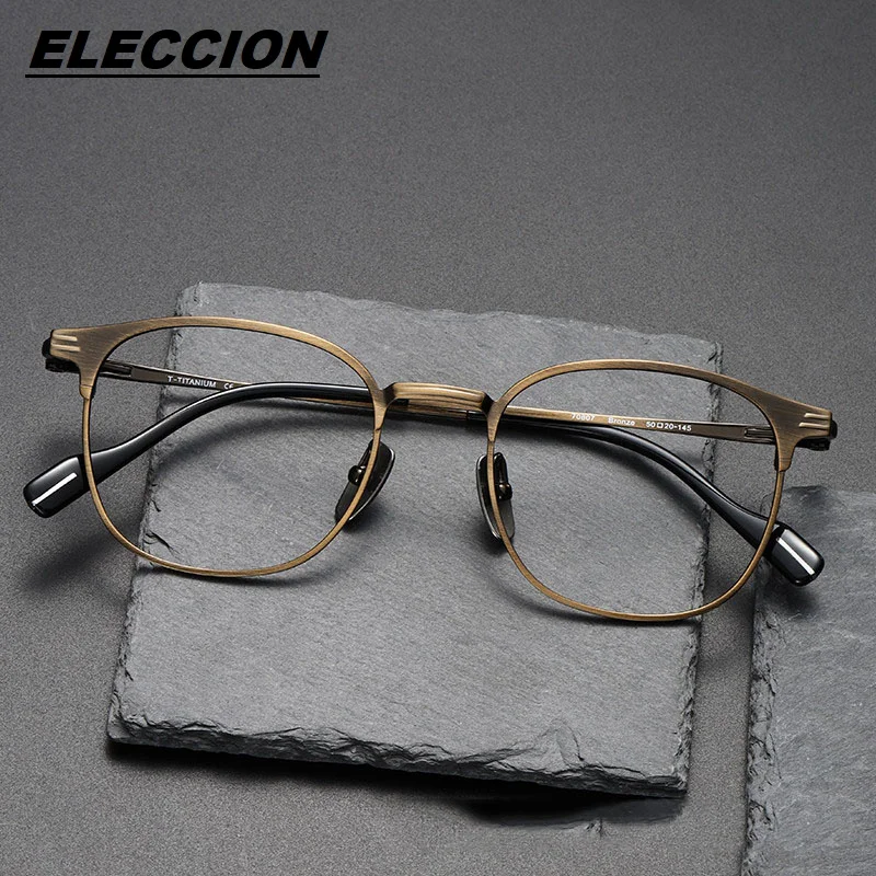 

ELECCION Ultralight Titanium Round Glasses Frame Men Women High Quality Retro Myopia Optical Prescription Spectacles Bronze