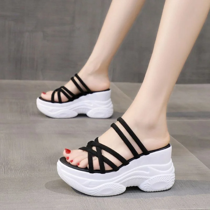 High Platform Sandals Women Wedge High Heels Summer Buckle Crystal Chunky Sandalias Beach Slippers Zapatos Mujer 9CM