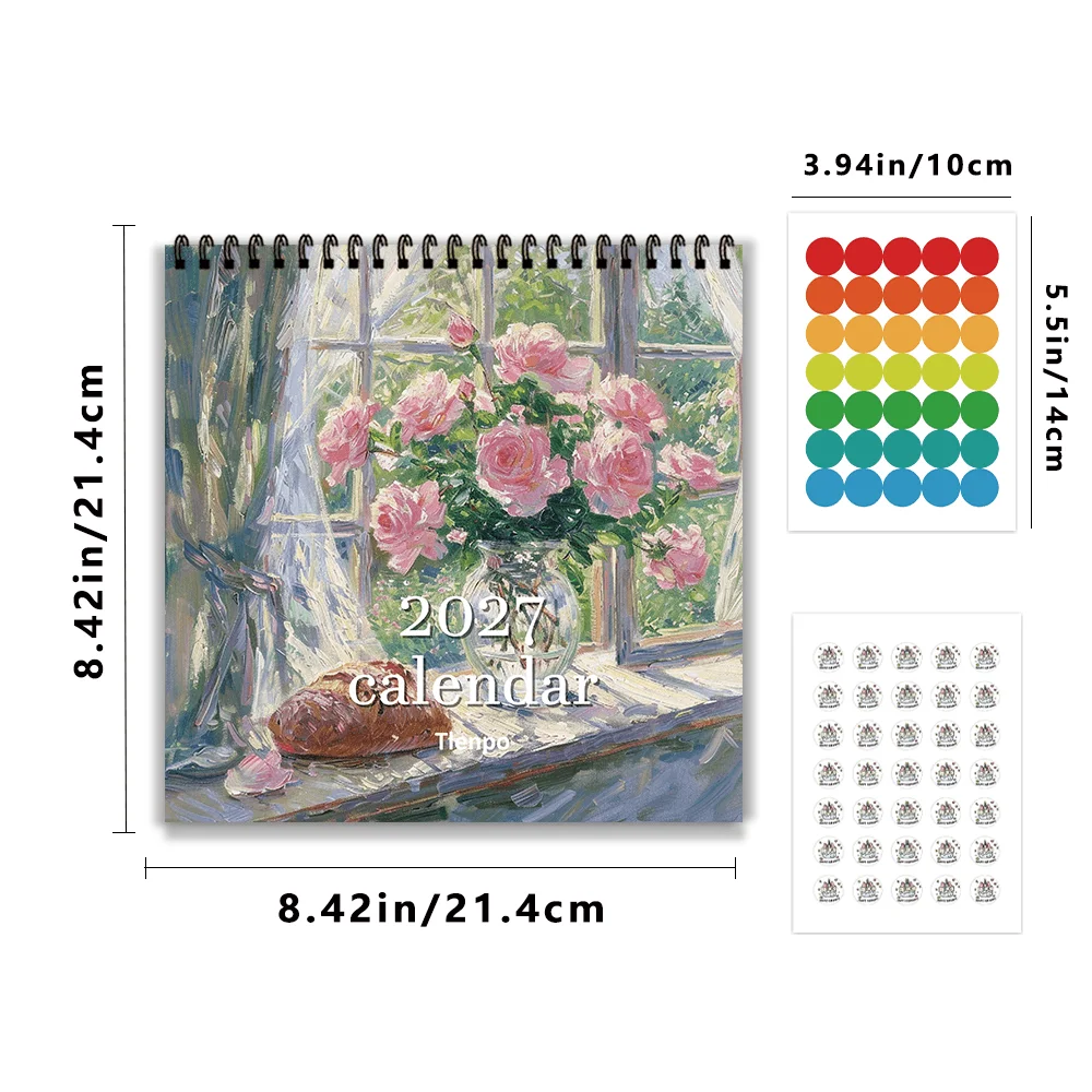 1pc 2027 Scenery & Flowers Wall Calendar,12‑Month Planner,Gift For Back‑to‑School,Christmas,,New Year,Free Stickers Included