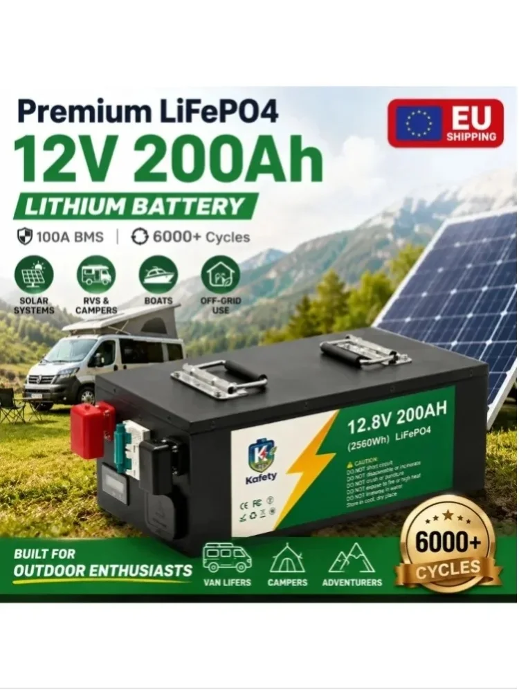 Easun 12V 200Ah LiFePO4 Solarbatterie, Grade-A-Zellen, integriertes BMS, parallelisierbar, über 6000 Zyklen für Wohnmobile, Camper, Marine, Off-Grid und Heimspeicher, EU-Versand