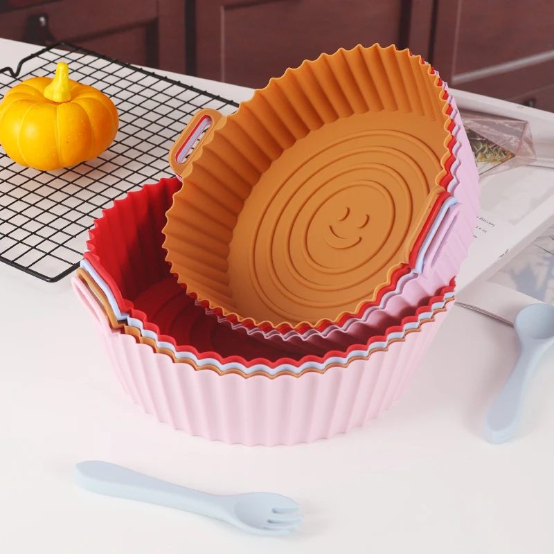 Forros de silicone para fritadeira a ar, redondos, seguros para alimentos, antiaderentes, reutilizáveis, substituição de papel de forro de pergaminho,