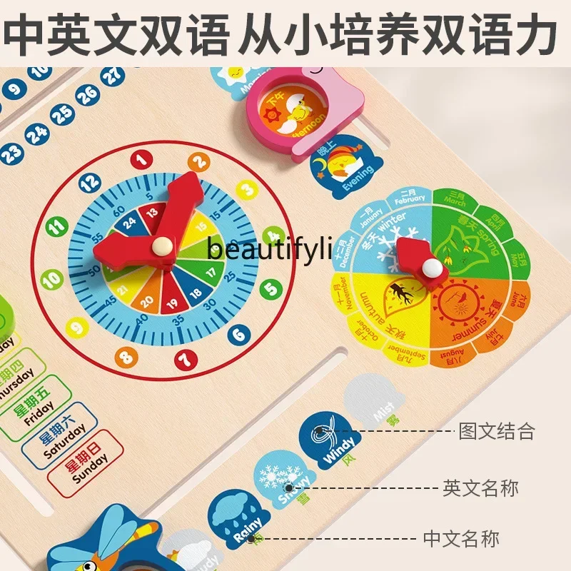Calendario Orologio Tempo Scheda cognitiva Orologio Asilo Grande classe Strumenti per l'educazione precoce Area educativa Conoscere i giocattoli meteorologici