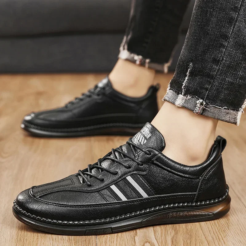 Leather Men Shoes Comfortable Breathable Slip-on Mens Casual Shoes Non-slip Wear-resistant Lightweight Walking Driving Shoes