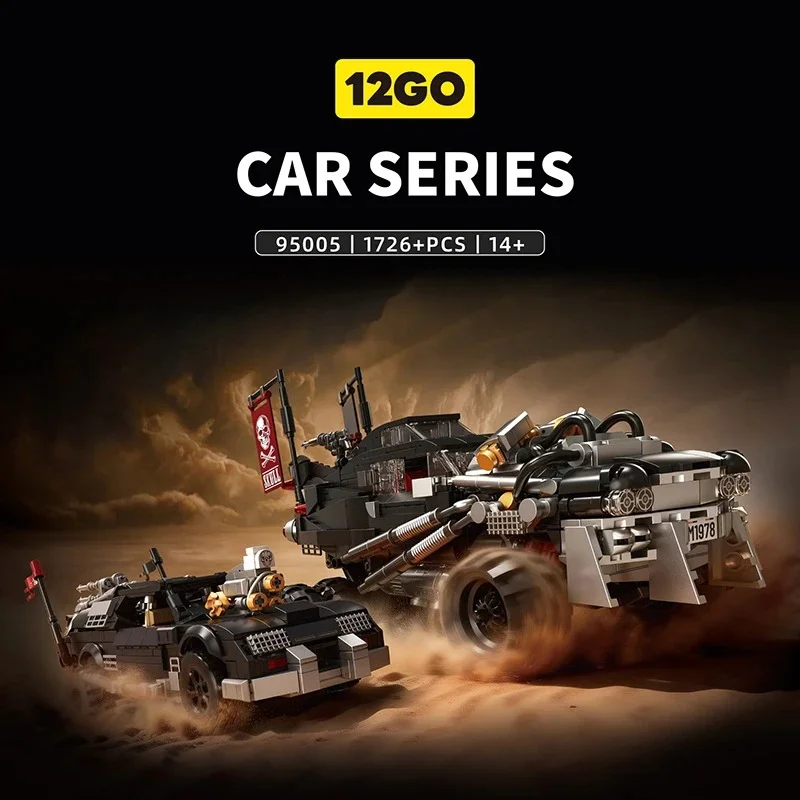 95005 Wasteland Modified Sports Car Building Blocks Post‑Apocalyptic Race Vehicle Model Mechanical Exposed Structure Desktop
