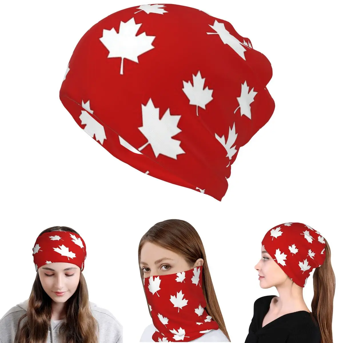 

Canada Maple Leaf Flag Pattern Red White Canada Flag Bandana Neck Gaiter Wrap Scarf Warm Face Mask Beanies Hat Unisex Adult