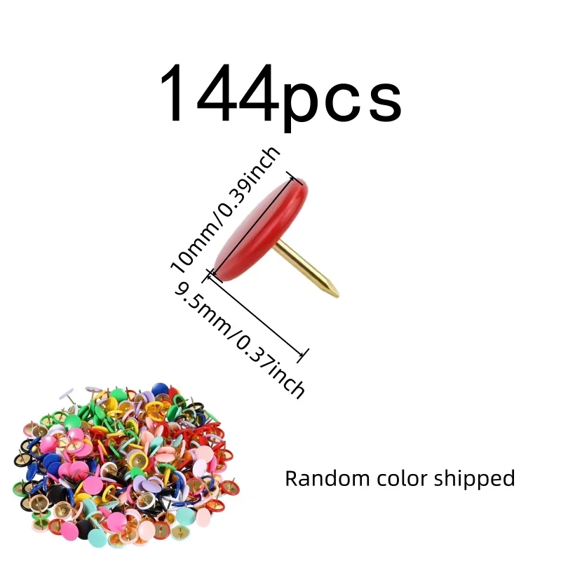 144 pcs Cute Map Pins, Map Location Marking, Soft Coated Grip, Random Color Assortment, Multipurpose