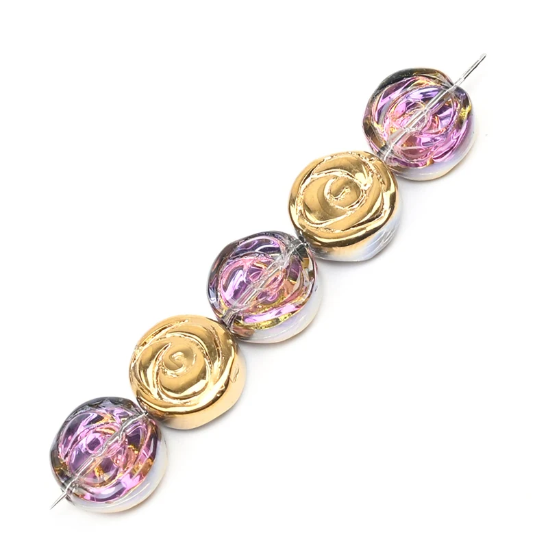 10MM Crystal Rose Beads Round Flat Glass Pendant Beads DIY Hairpin Beaded Bracelet Chain Accessories  Material 30pcs/Pack