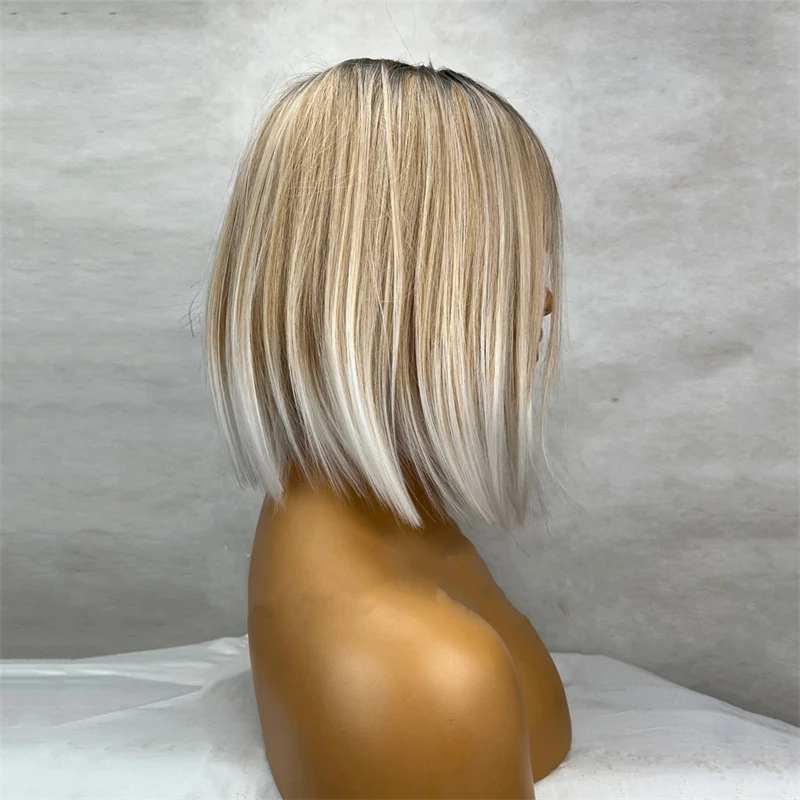 Mode Vrouwen Pruiken Synthetische Kant Voorkant Pruik Met Pony Honing As Blonde Witte Highlights Kant Frontale Pruiken Kleine Grote Maat Pet