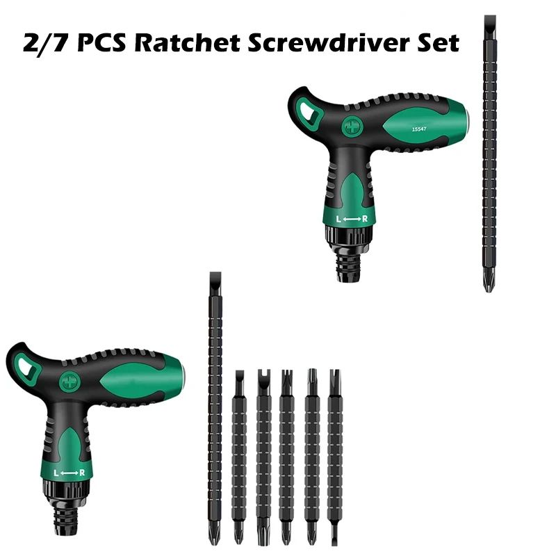 2/7 PCS Ratchet Screwdriver Set  Adjustable Telescopic Ratchet Repair Hand Tools Double Purpose Telescopic Screwdrivers Tool