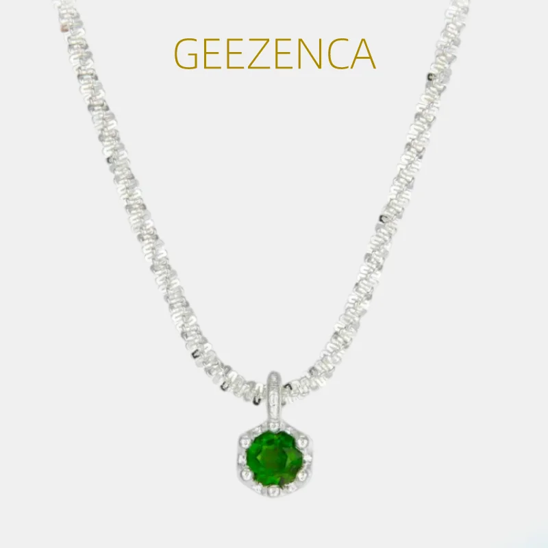 GEEZENCA Sparkling 925 Sterling Silver Chain With Green Zircon Choker Necklace Trendy Shimmering 1.9mm Thin Necklaces Women Gift