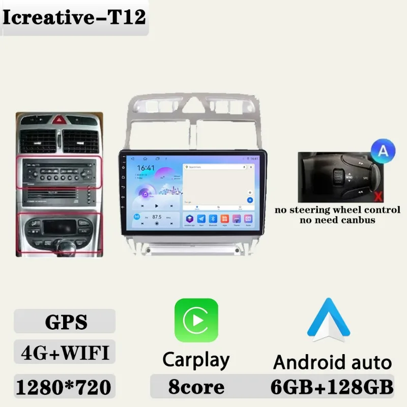 Autoradio voor Peugeot 307 307CC 307SW 2002-2013 Multimedia Carplay Speler Stereo Auto Audio Autoradio Android 9 ''navigatie GPS