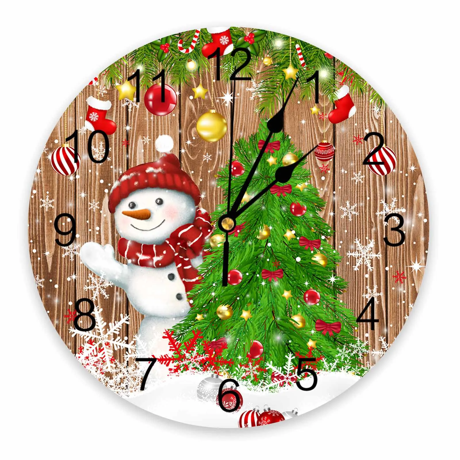 Snowman Christmas Tree Christmas Ball Wall Clock Large Modern Kitchen Dinning Round Wall Clocks Bedroom Silent Hanging Watch