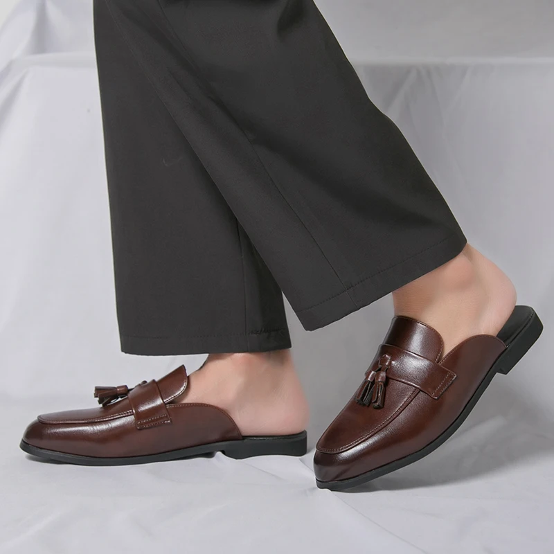 Retro Men Half-slipper Black-brown Color Casual Comfortable Versatile Both Business Casual Wear Indoor Outdoor Use Sizes 35-46