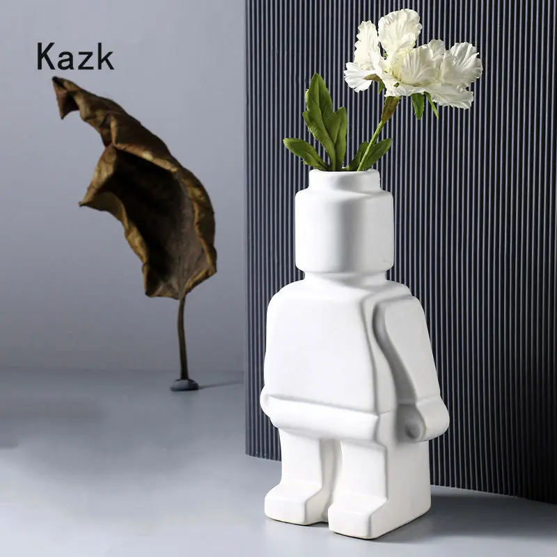 Creative Resin Robot Vase Modern Decor Home Desktop Robot Upright Ceramic Dried Flower Vase Living Room Decoration Accessories