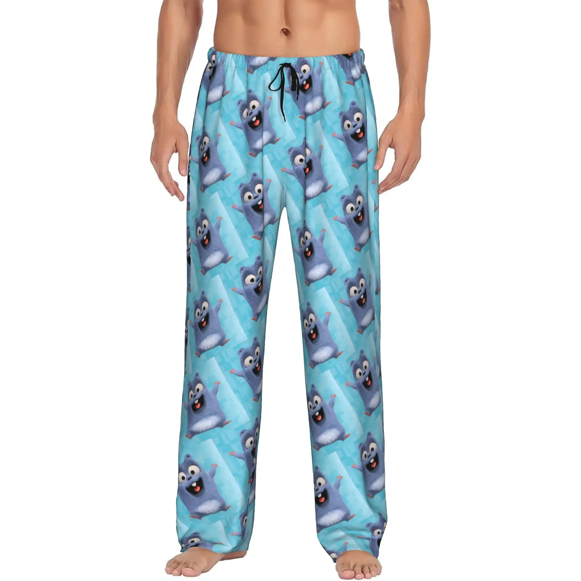 Custom Printed Cute Grizzy and The Lemmings Cartoon Pajama Pants Men's  Sleep Sleepwear Bottoms with Pockets