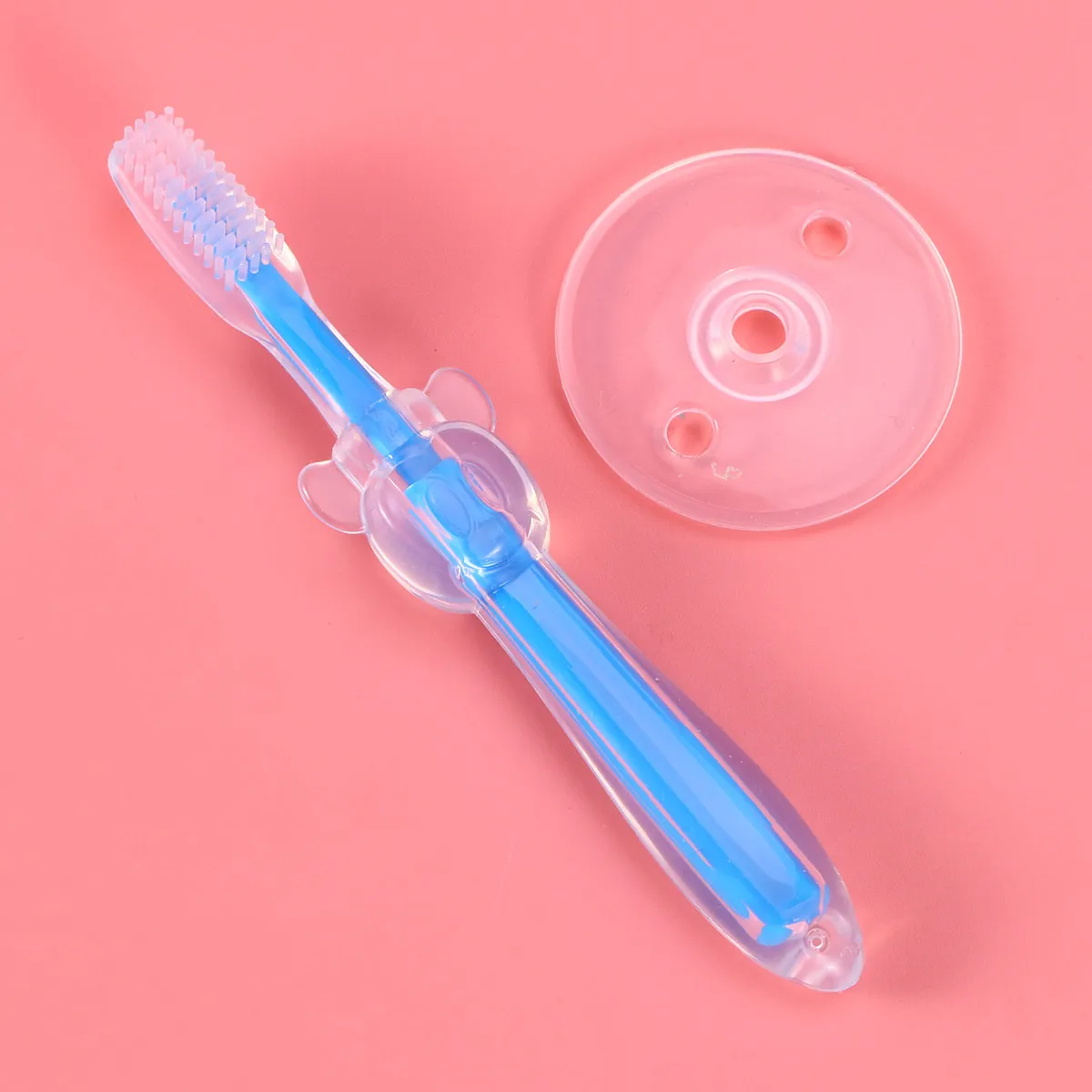 Baby Silicone Toothbrush Food Grade Soft Bristles Safety Guard Oral Cleaner Training Tool Travel Cap Baby Oral Brush