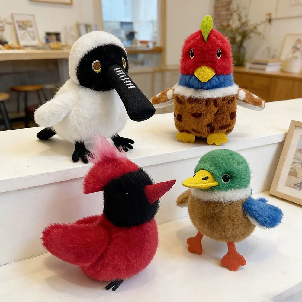 Simulated Plush Bird Cat Interactive Toy Rechargeable Talking Repeating Singing Bird Pendant with Flapping Wings Pet Toy