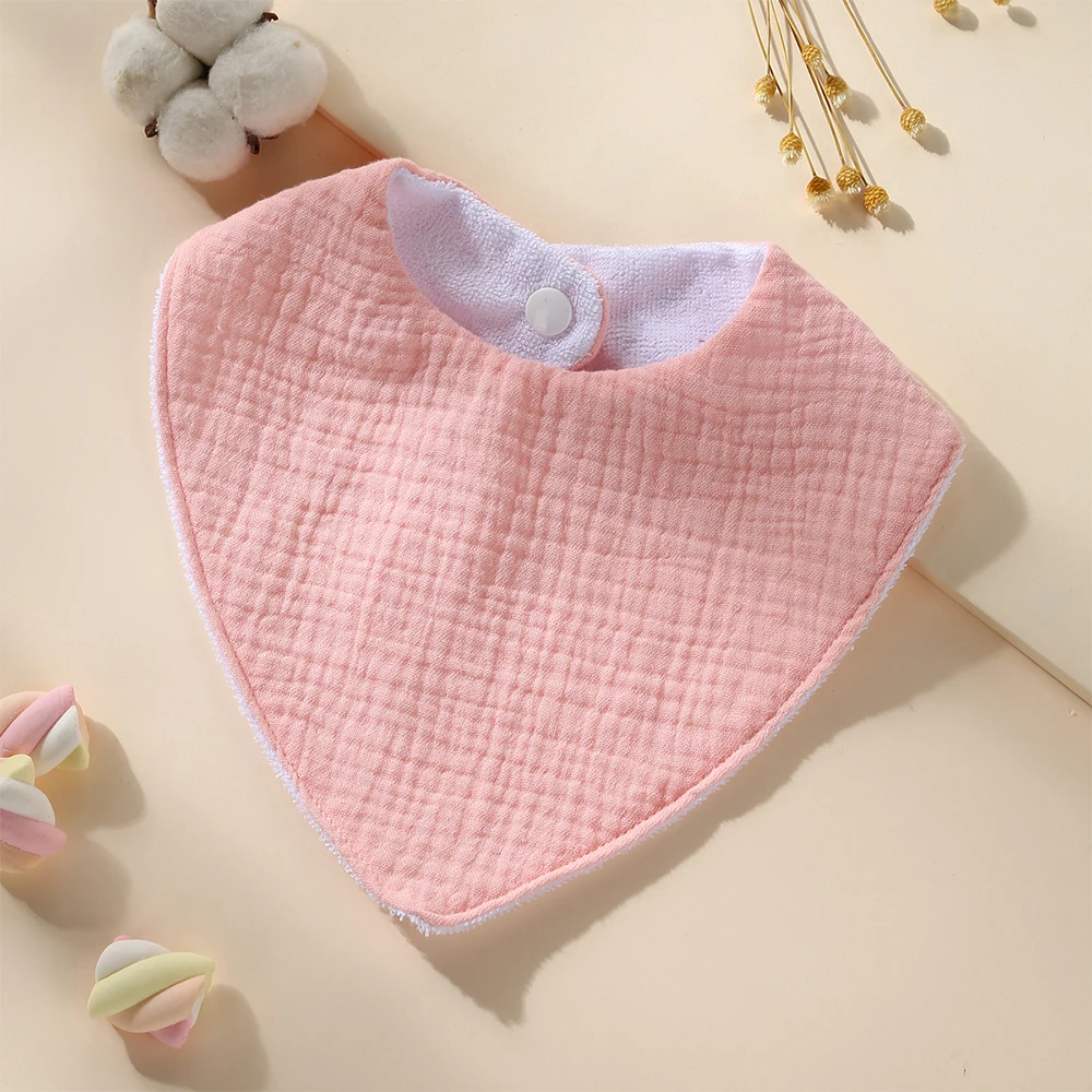 3Pcs Waterproof Feeding Drool Bibs Muslin Cotton Newborn Solid Color Snap Button Soft Triangle Towel Baby Bandana