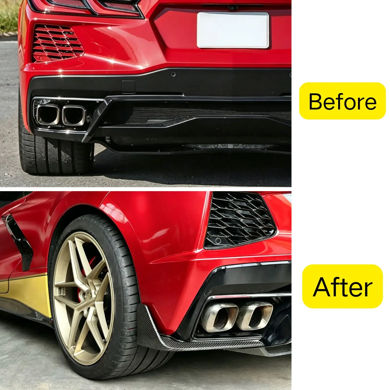 Rear Side Diffusers For Chevrolet Corvette C8 Stingray/Z51/E-ray 2020-2026 Glossy Black Body Kit Carbon Fiber Painted Plastic