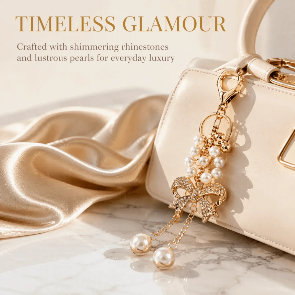 2pcs Zinc Alloy Material Keychain Pendants Bowknot Design Decorative Hanging Handbag Decoration Keychain Total Length 19 cm