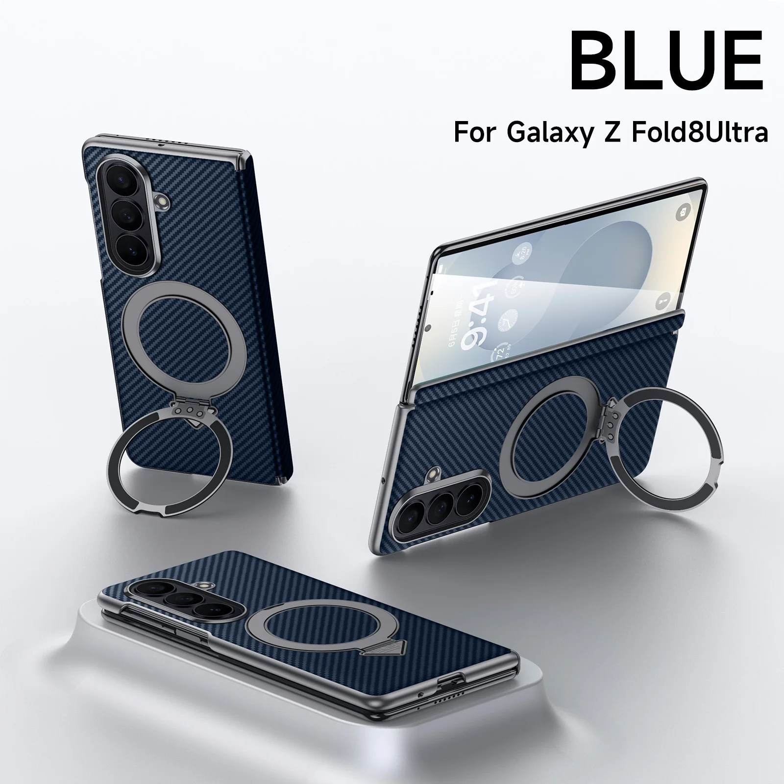 For Samsung Galaxy Z Fold 8 Ultra Case High-quality Carbon Fiber Leather Magnetic Ring Holder Hinge Shockproof Hard Back Cover