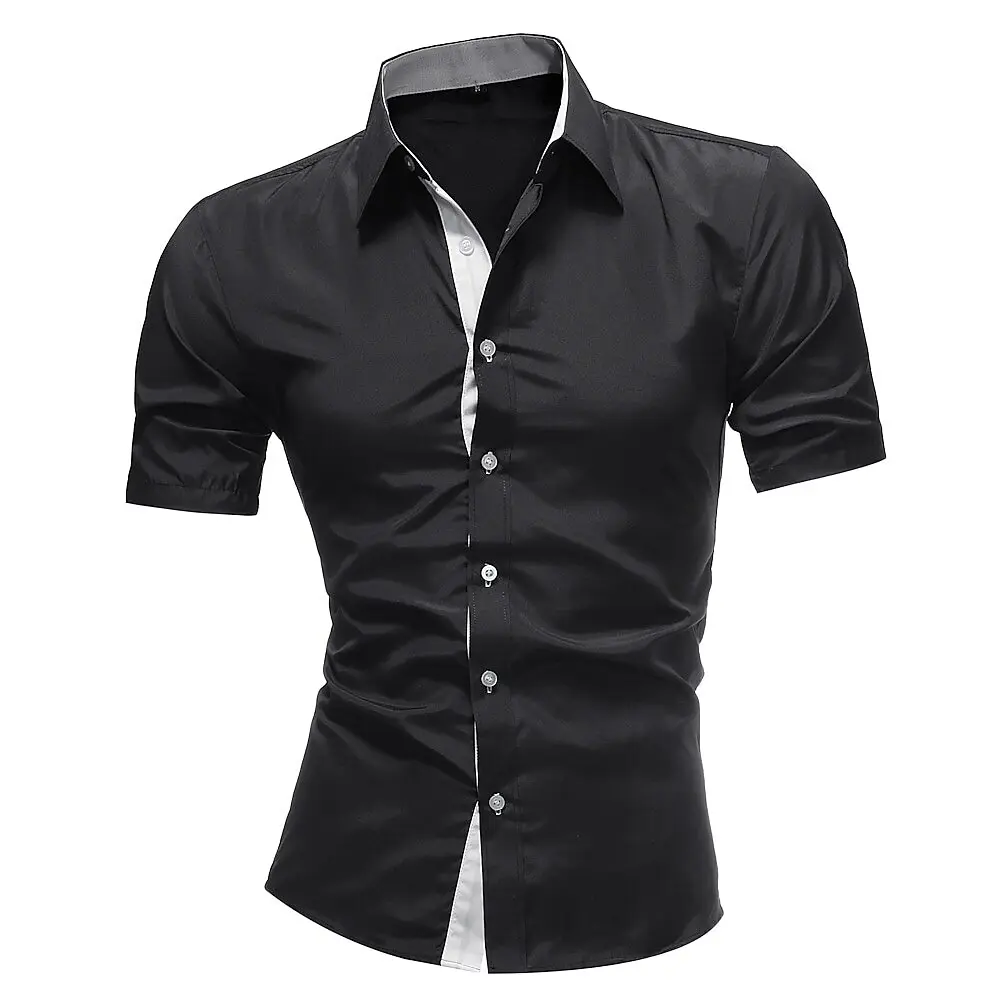 Men\'s Short Sleeve Party Resort Formal Shirt Hawaiian Beach T-Shirt Black Red White Short Sleeve Plain Collar Wedding Work Wear