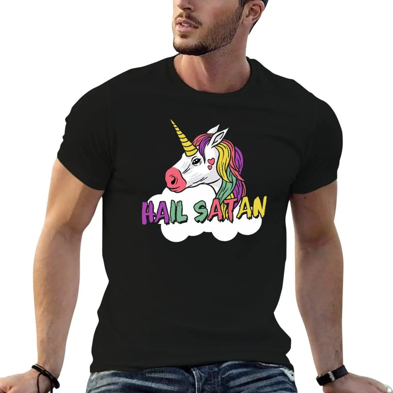 

Cute Unicorn Hail Satan Pagan Pentacle T-Shirt t shirts for man slim fit man t shirt graphic man t shirts for men T-shirt