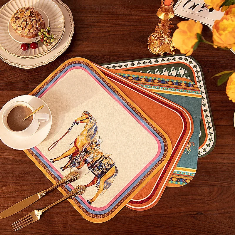 Nordic Style Leather Dining Mat PVC Waterproof Oil Resistant No-Wash Heat Protection Western Dining Pad Home Use Sm...