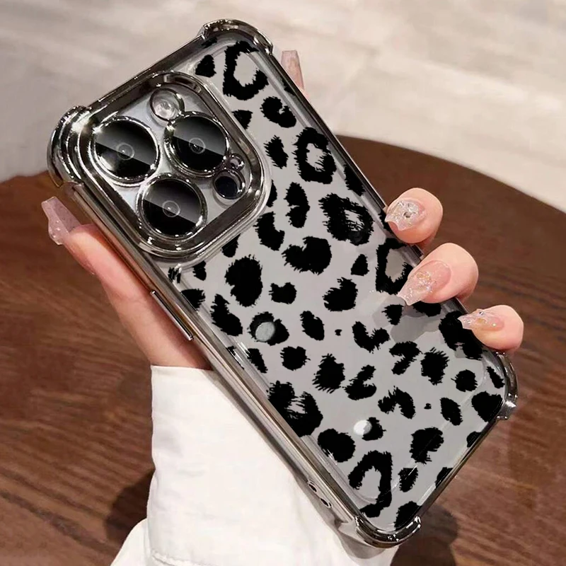 Leopard Print Electroplated Airbag Transparent Phone Case For Samsung Galaxy S25 Ultra S24 S23 S22 S21 Plus FE Anti-Drop Cover - náhled 4